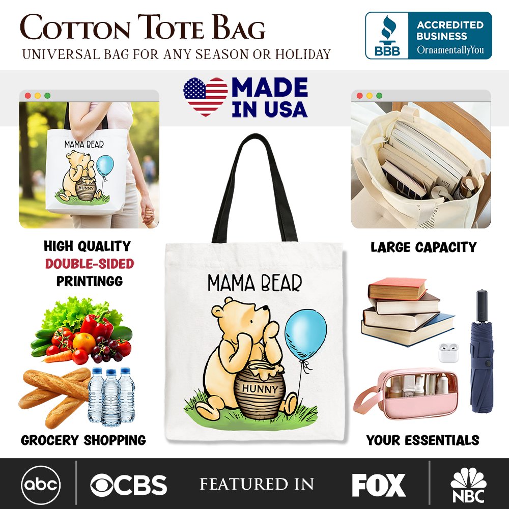 Charming Mama Bear Cute Canvas Tote Bag, Mom Gift Shopper