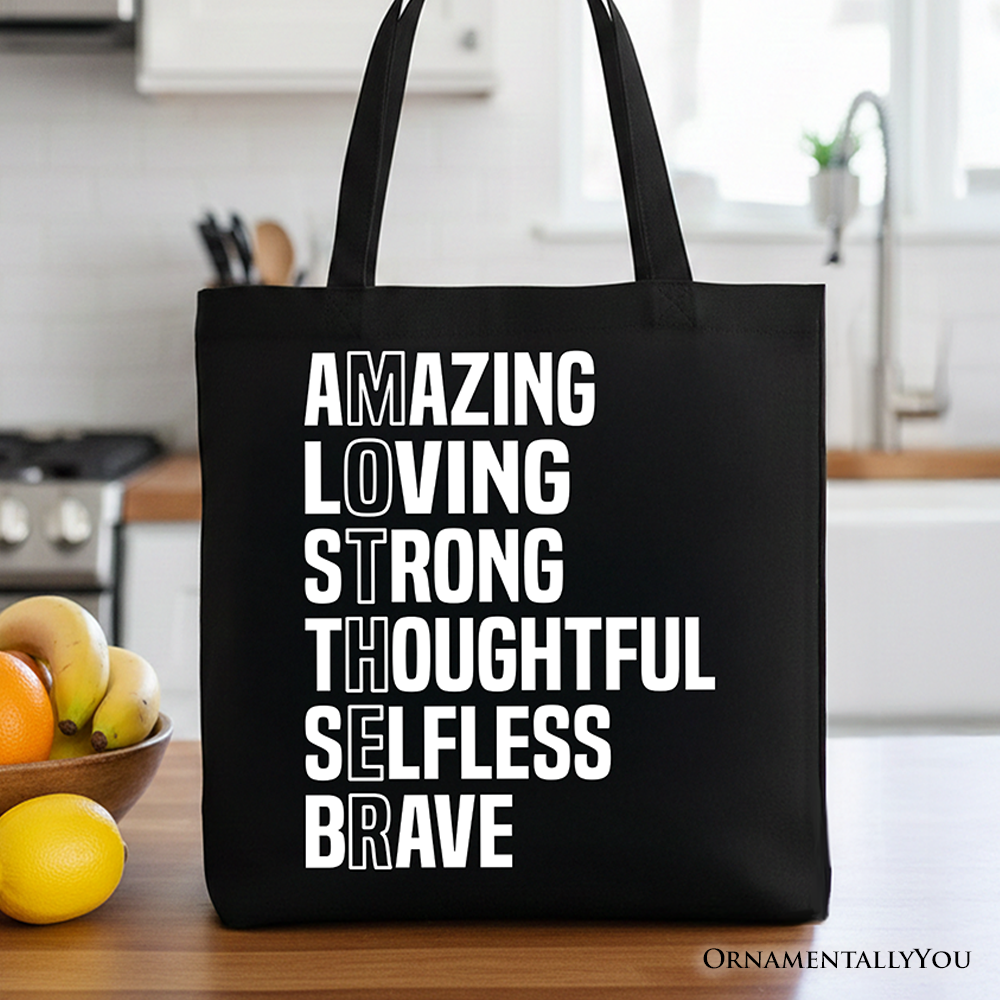 Inspirational Mom Tote Bag, Definition Gift Shopper for Brave and Thoughtful Mothers