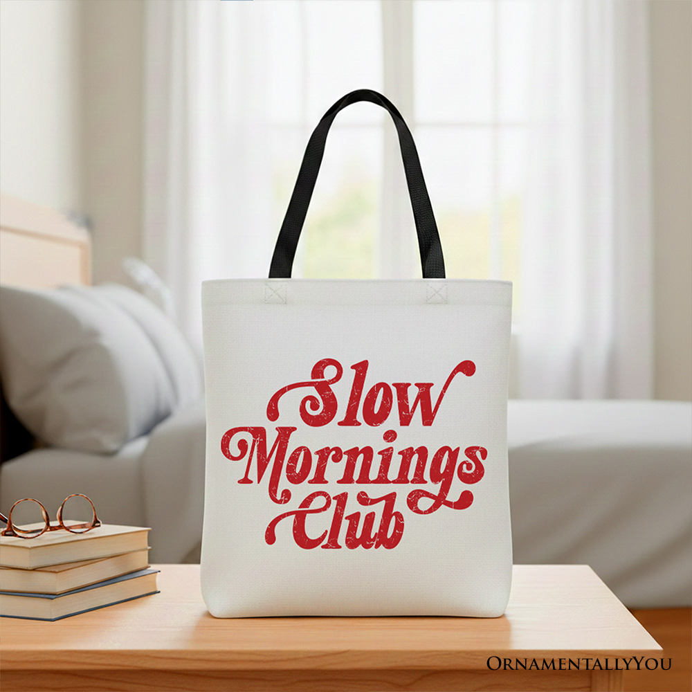 Slow Mornings Club Canvas Tote Bag, Cozy Vintage Aesthetic Gift Shopper