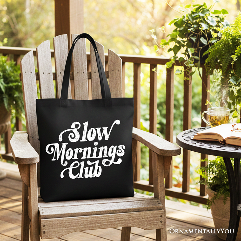 Slow Mornings Club Canvas Tote Bag, Cozy Vintage Aesthetic Gift Shopper