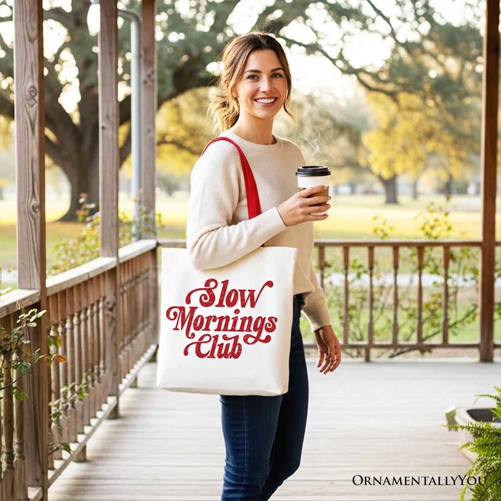 Slow Mornings Club Canvas Tote Bag, Cozy Vintage Aesthetic Gift Shopper