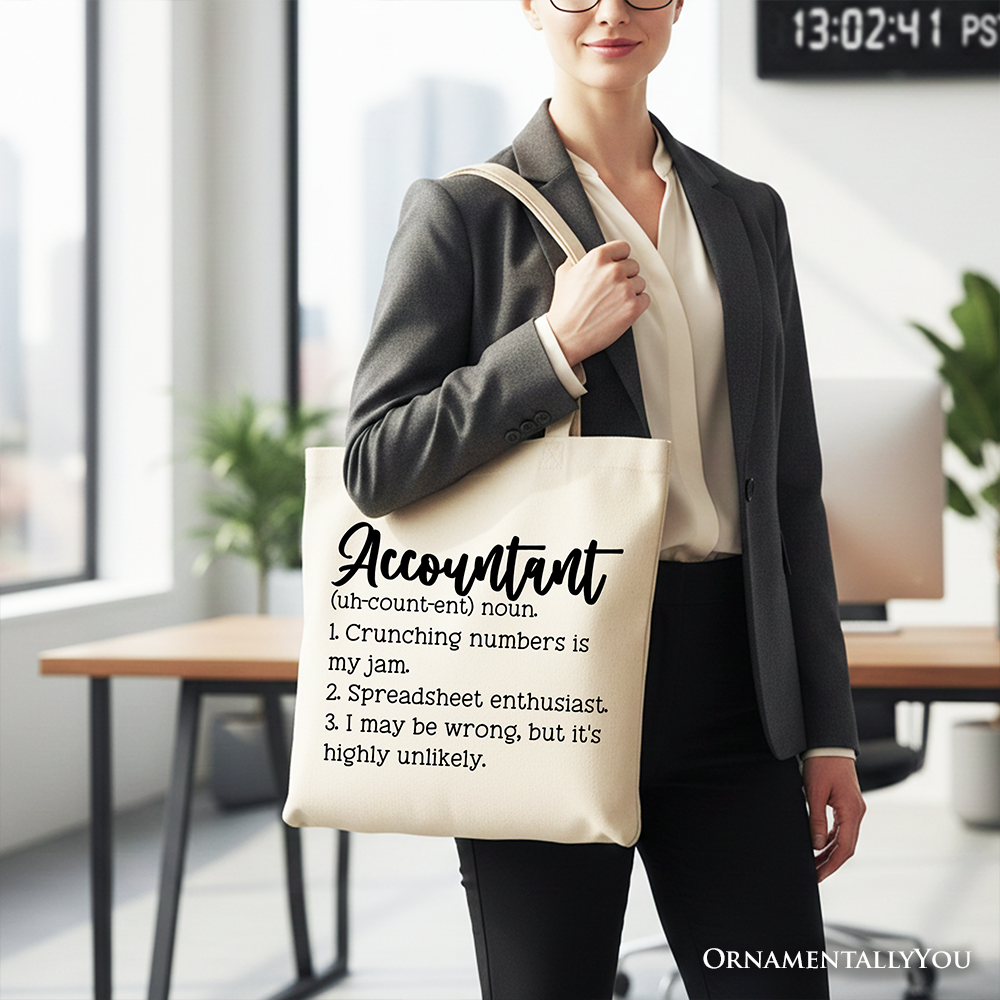 Accountant Definition Canvas Tote Bag, Finance Office Employee Gift Shopper