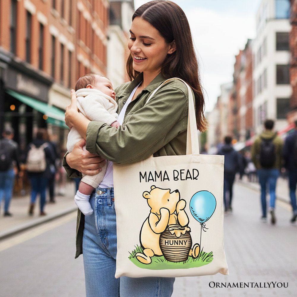 Charming Mama Bear Cute Canvas Tote Bag, Mom Gift Shopper